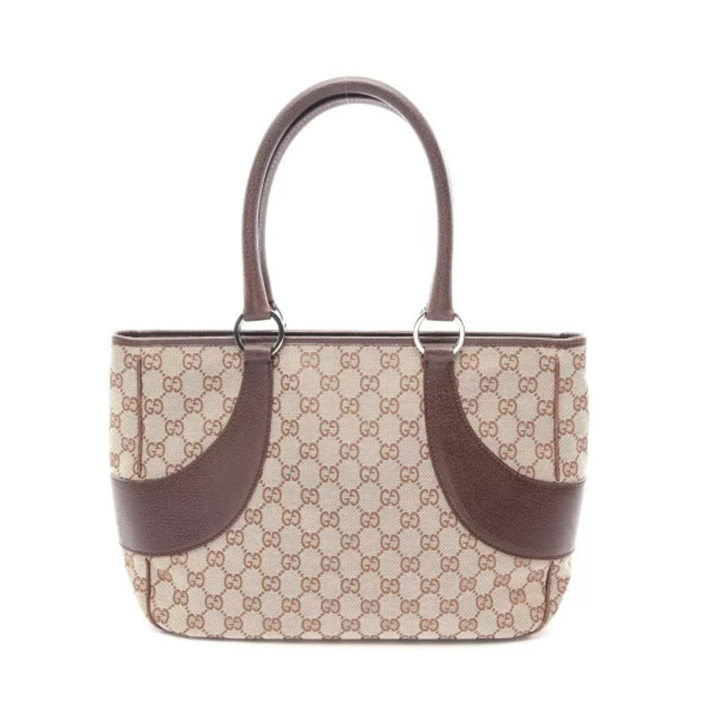 Gucci GG Canvas Shoulder Bag Leather Beige Cream Brown